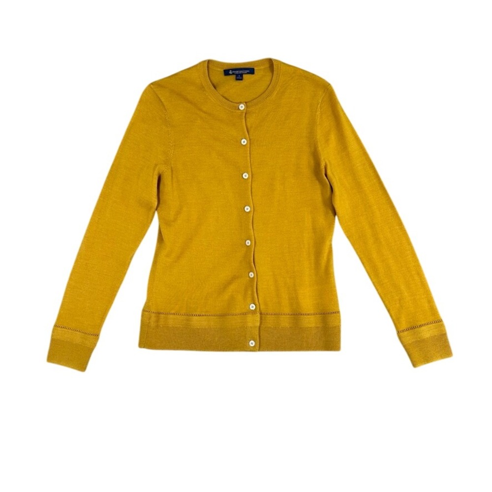 Brooks Brothers Mustard Yellow Extra Fine Merino Wool Cardigan Sweater Small